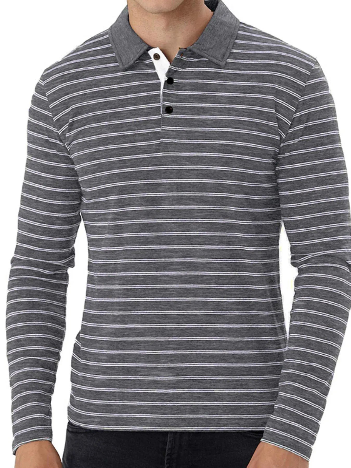 Men's Striped Long Sleeve Polo Shirt - Men's Polo shirt by Trendsi | Available at Handbags Specialist Headquarter