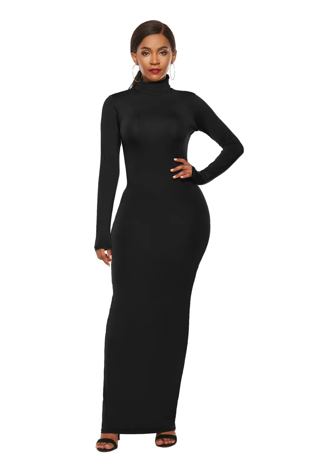 Mock Neck Long Sleeve Maxi Slim Dress - Maxi Dress by Trendsi | Available at Handbags Specialist Headquarter