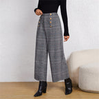 Plaid Breeze: Women's Wide-Leg Office Pants