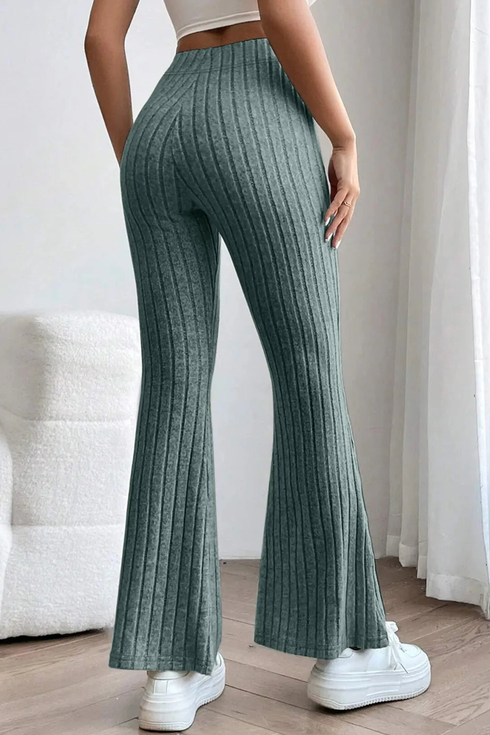 Basic Bae Full Size Ribbed High Waist Flare Pants - Women Pants by Trendsi | Available at Handbags Specialist Headquarter