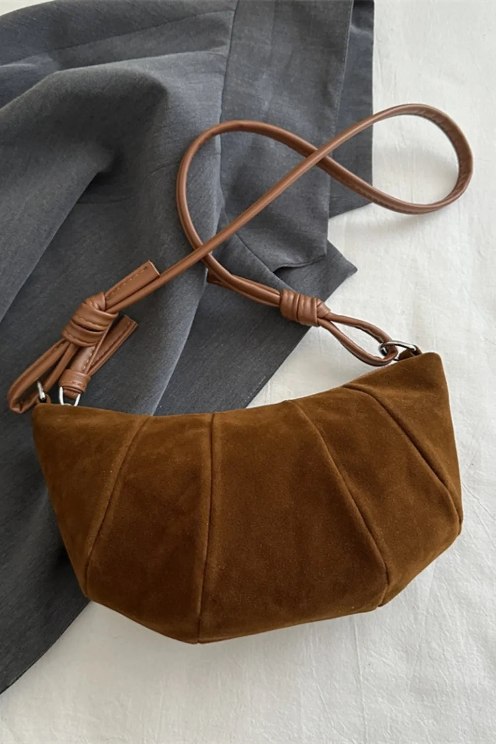 Suede Croissant Shape Shoulder Bag - Handbags by Trendsi | Available at Handbags Specialist Headquarter