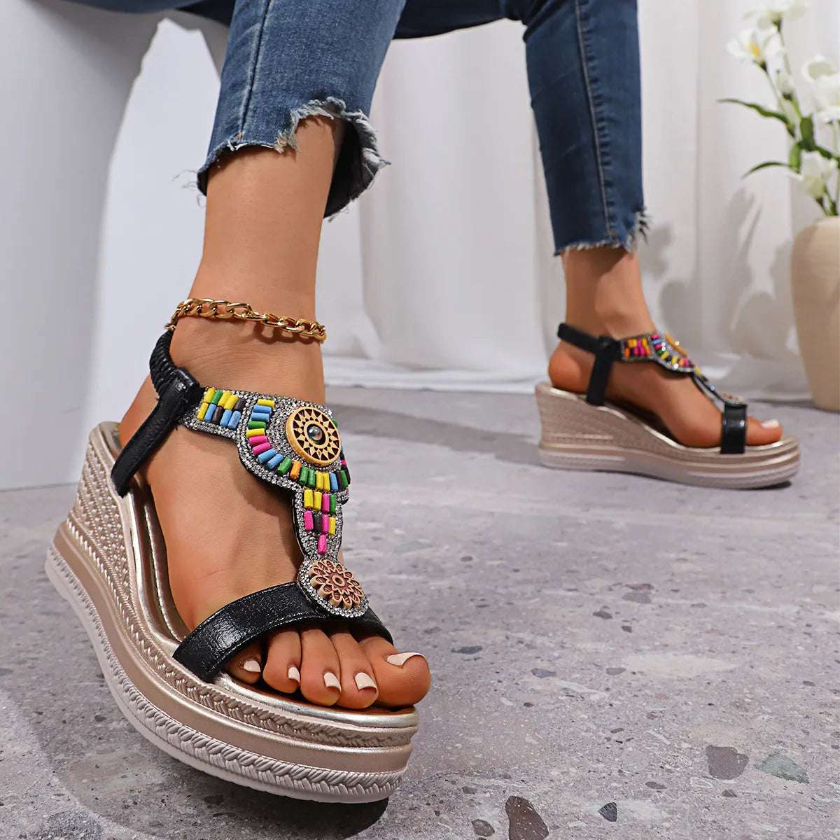Open Toe Wedge Sandals -  by Trendsi | Available at Handbags Specialist Headquarter