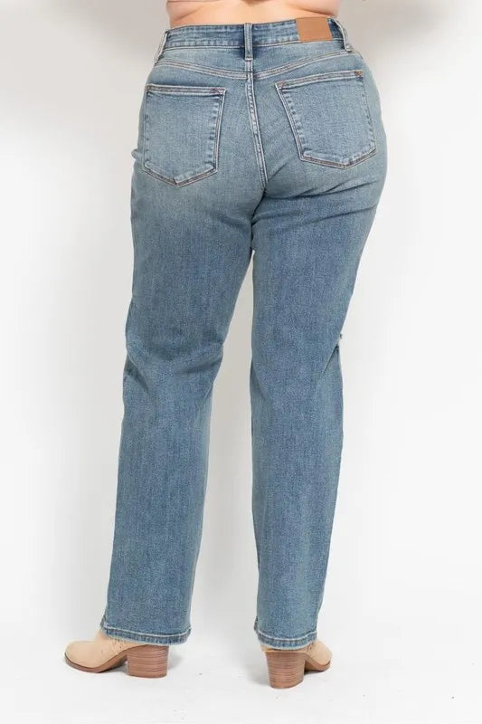 Judy Blue Full Size High Waist Distressed Dad Jean Plus Size - Women / Jeans & Denim by Trendsi | Available at Handbags Specialist Headquarter