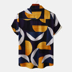 Men's Plus Size Geometric Print Short Sleeve Button-Up Casual Shirt - Men's Shirts by Trendsi | Available at Handbags Specialist Headquarter