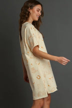 Umgee Full Size French Terry Short Sleeve Round Neck Dress Plus Size - Dresses by Trendsi | Available at Handbags Specialist Headquarter