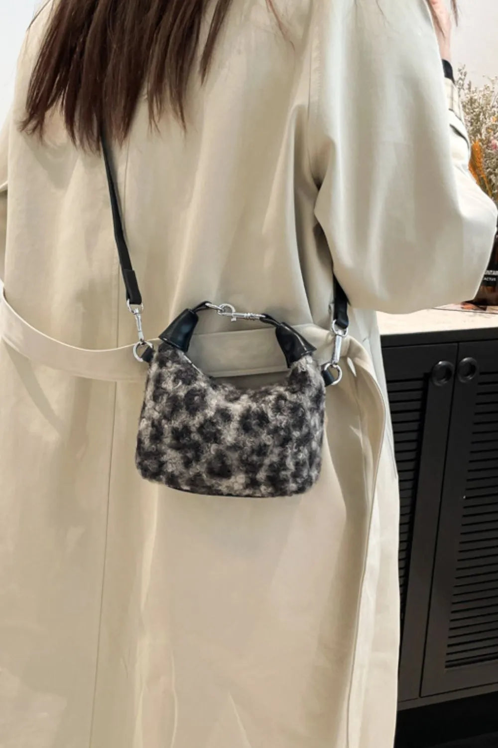Fuzzy Polyester Mini Handbag with Zipper - Tote Bag by Trendsi | Available at Handbags Specialist Headquarter