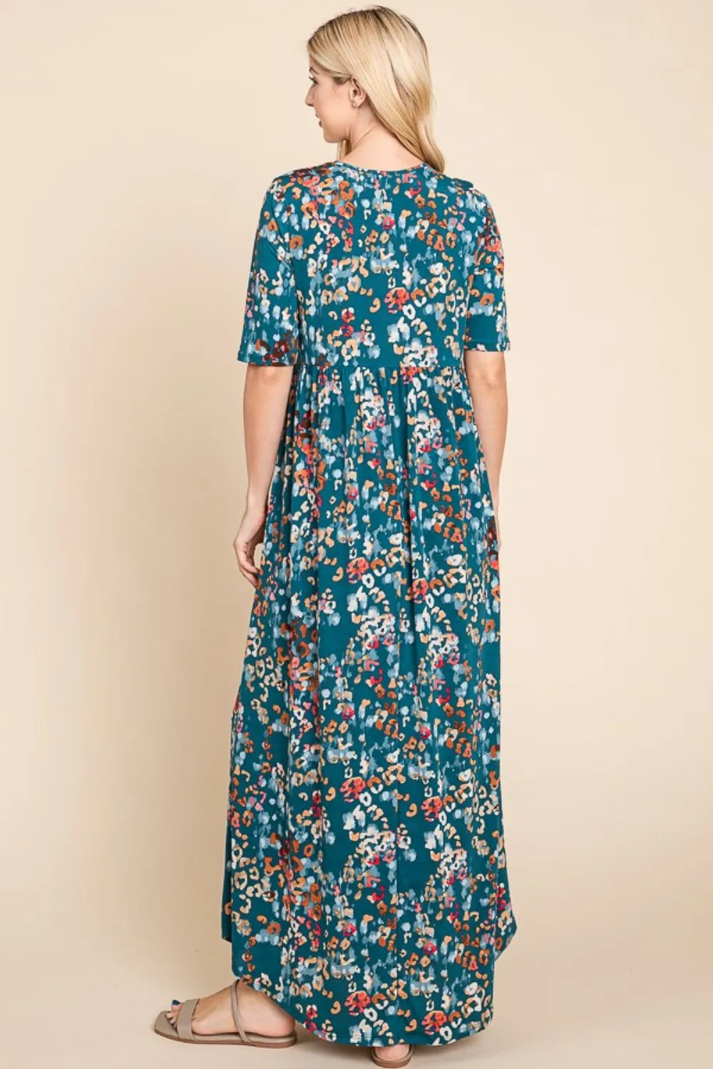 BOMBOM Printed Shirred Maxi Dress - Maxi Dress by Trendsi | Available at Handbags Specialist Headquarter