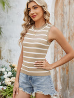 Striped Round Neck Tank - Tops by Trendsi | Available at Handbags Specialist Headquarter