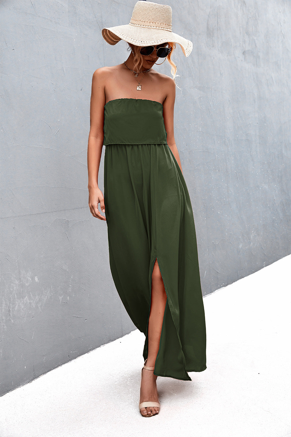Strapless Split Maxi Dress - Maxi Dress by Trendsi | Available at Handbags Specialist Headquarter