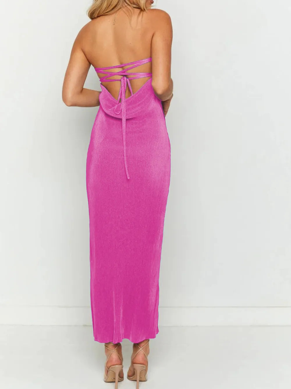 Lace-Up Back Tube Maxi Dress - Maxi Dress by Trendsi | Available at Handbags Specialist Headquarter