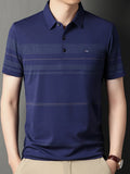 Men's Plus Size Classic Striped Business Casual Polo Shirt - Men's Polo shirt by Trendsi | Available at Handbags Specialist Headquarter