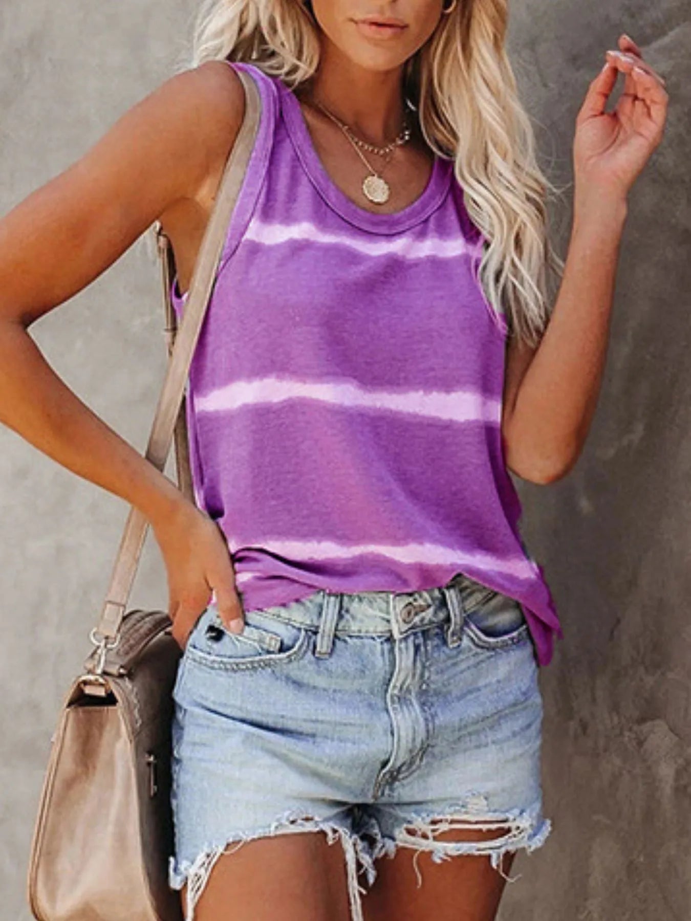 Full Size Striped Round Neck Tank Top Plus Size - Tops by Trendsi | Available at Handbags Specialist Headquarter