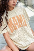 MAMA Letter Graphic Leopard Round Neck T-Shirt - Tops by Trendsi | Available at Handbags Specialist Headquarter