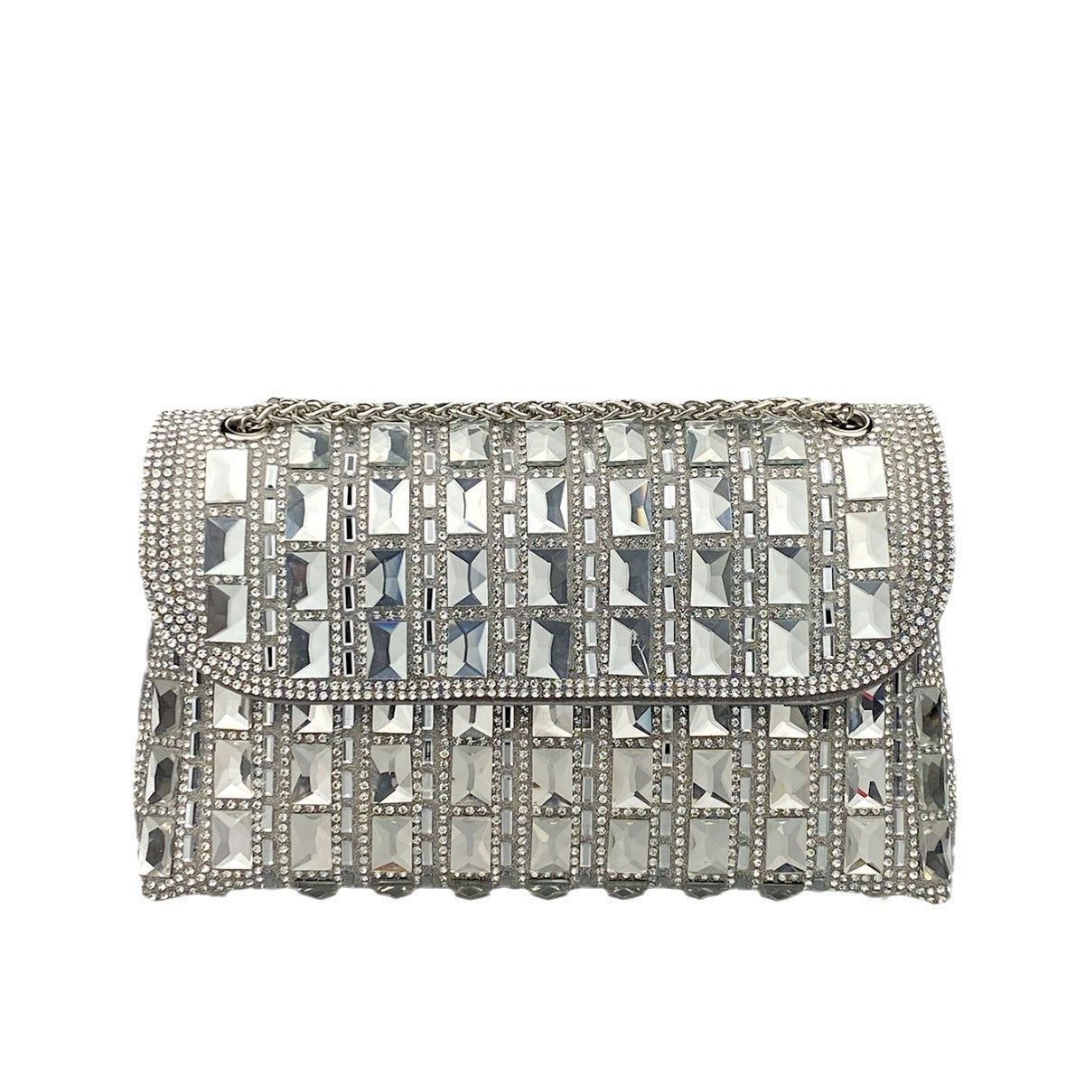 Shiny Glass Rhinestone Chain Clutch