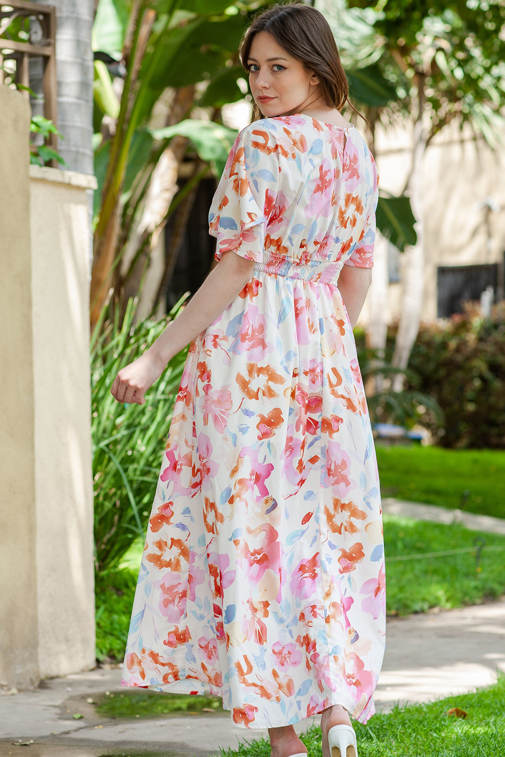 Floral Deep V Slit Maxi Dress - Maxi Dress by Trendsi | Available at Handbags Specialist Headquarter