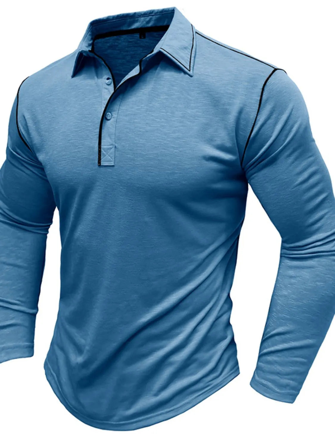 Men's Button Detail Long Sleeve Polo - Men's Polo shirt by Trendsi | Available at Handbags Specialist Headquarter