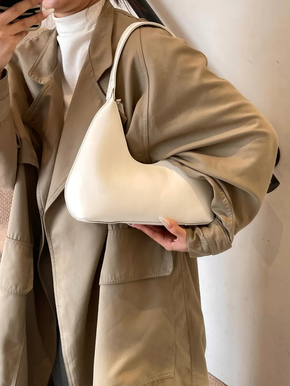 PU Leather Moon Shape Shoulder Bag - Tote Bag by Trendsi | Available at Handbags Specialist Headquarter