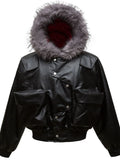 Men's Leather Bomber Jacket with Faux Fur Hood - Men's jackets by Trendsi | Available at Handbags Specialist Headquarter