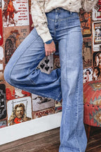 High-Waisted Wide Leg Jeans - Women / Jeans & Denim by Trendsi | Available at Handbags Specialist Headquarter