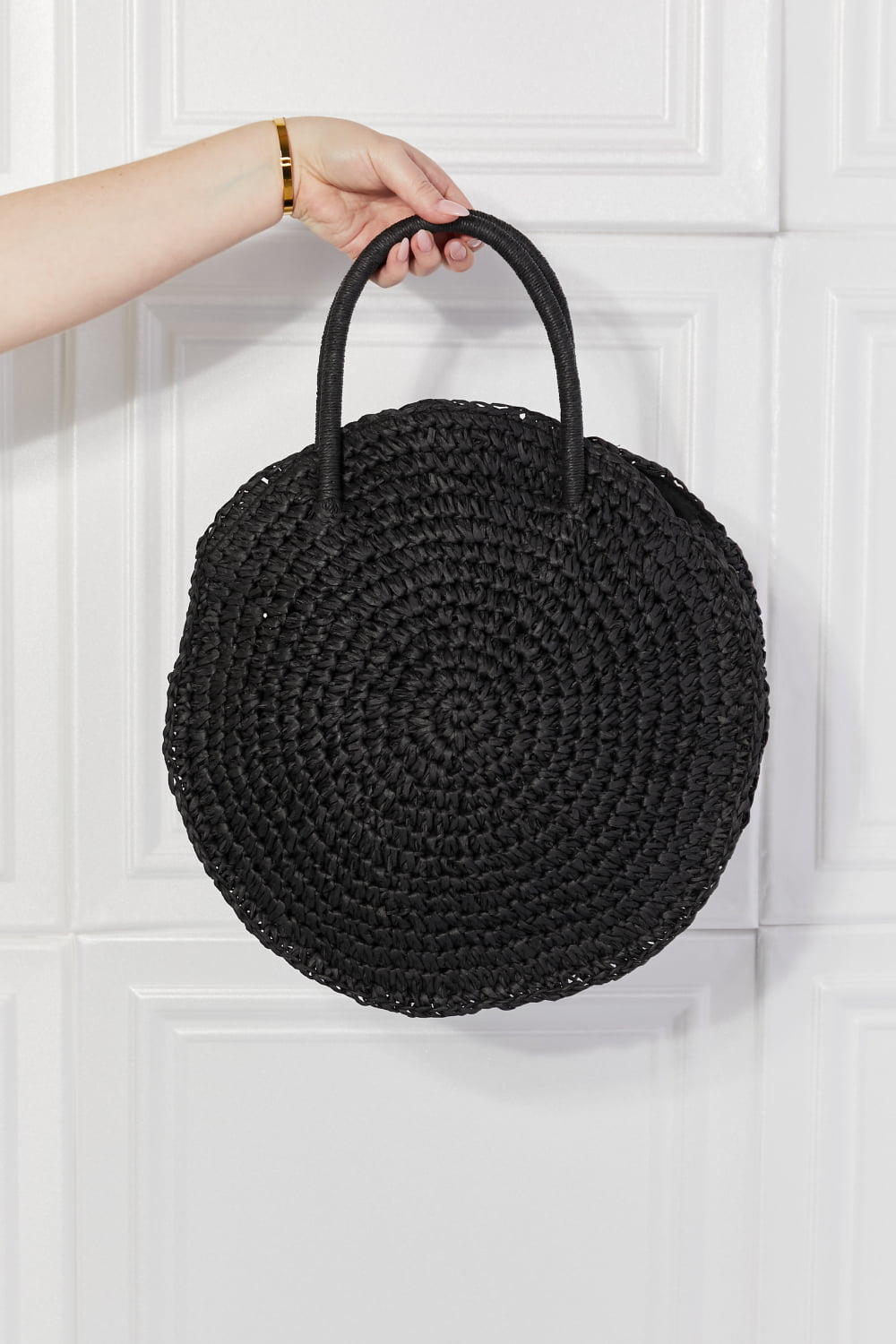 Justin Taylor Beach Date Straw Rattan Handbag in Black - handbags by Trendsi | Available at Handbags Specialist Headquarter