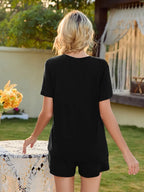V-Neck Short Sleeve Top and Pocketed Shorts Lounge Set - sleepwear by Trendsi | Available at Handbags Specialist Headquarter