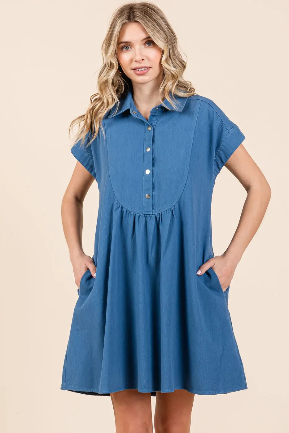 Mittoshop Twill Short Sleeve Collared Mini Dress - Women / Jeans & Denim by Trendsi | Available at Handbags Specialist Headquarter