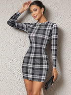 Long Sleeve Plaid Bodycon Mini Dress - Maxi Dress by Trendsi | Available at Handbags Specialist Headquarter
