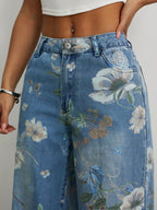 Printed Wide Leg Jeans - Women / Jeans & Denim by Trendsi | Available at Handbags Specialist Headquarter