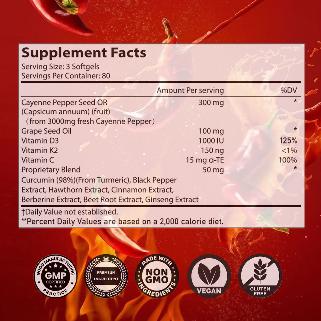Chili Pepper Softgel for Vein & Heart Health, 240ct
