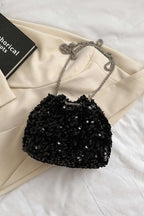 Sequin Chain Drawstring Bucket Bag - Crossbody Bag by Trendsi | Available at Handbags Specialist Headquarter