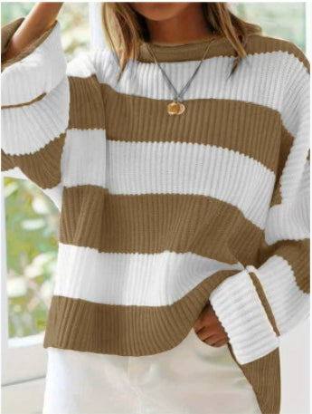 Chic Striped Batwing Knit Sweater for Women