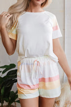 Rainbow Striped Round Neck T Shirt and Shorts Lounge Set - Sleepwear by Trendsi | Available at Handbags Specialist Headquarter