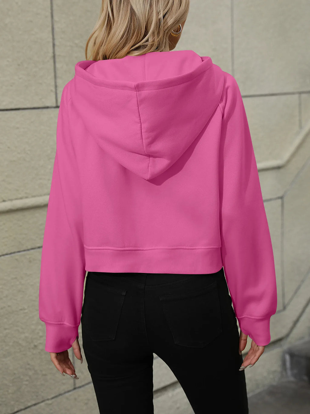 Half-Zip Hoodie with Kangaroo Pocket - Tops by Trendsi | Available at Handbags Specialist Headquarter
