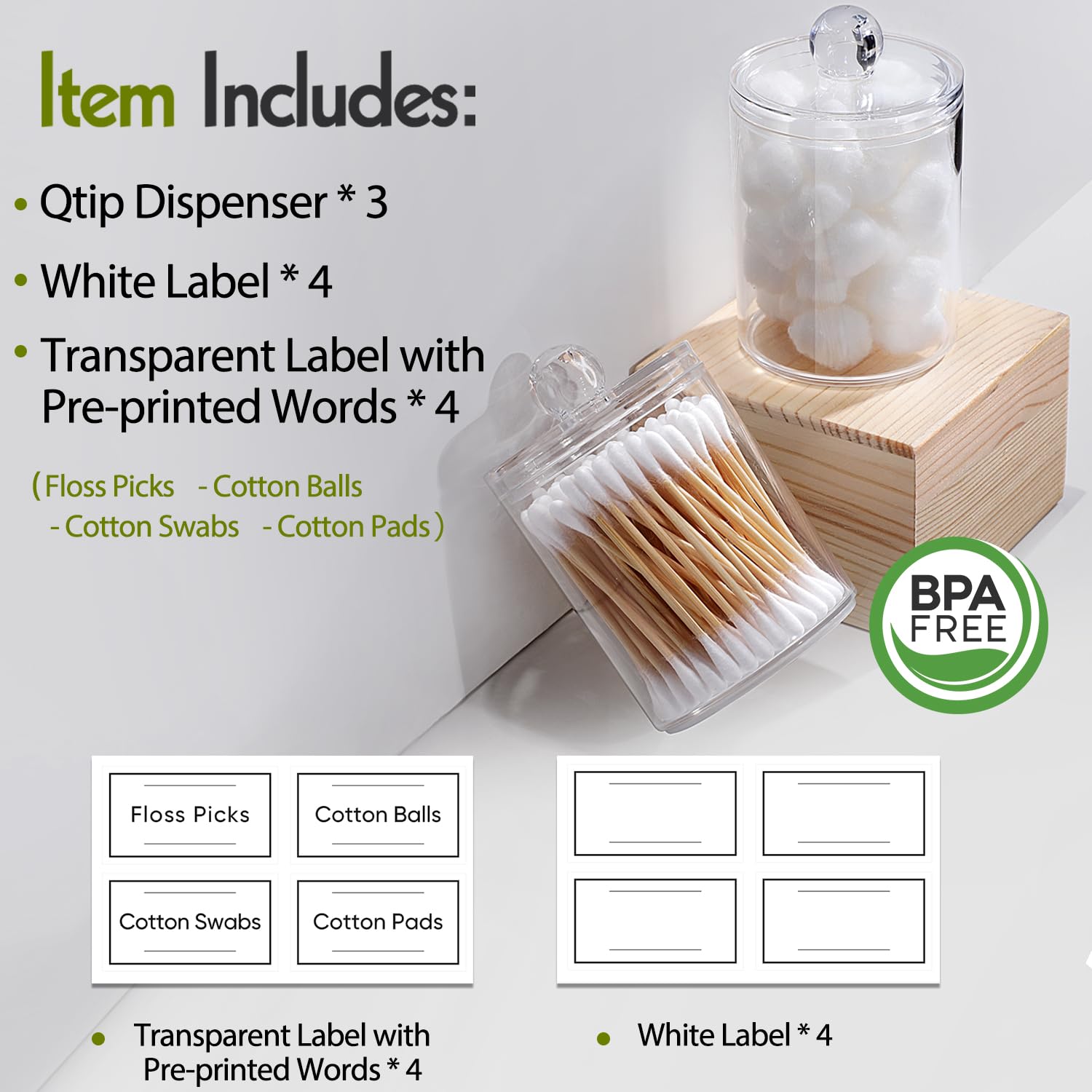 Clear Acrylic Qtip Dispenser Set - 4 Pack - Decor by Handbags Specialist Headquarter | Available at Handbags Specialist Headquarter