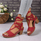 Lace-Up Block Heel Sandals - Women Sandals by Trendsi | Available at Handbags Specialist Headquarter