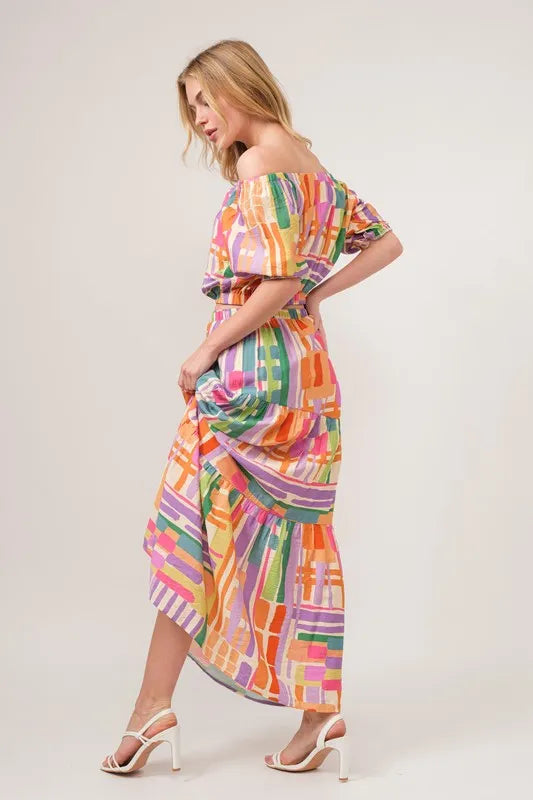 And The Why Asymmetric Geo Printed Tiered Maxi Skirt - Skirts by Trendsi | Available at Handbags Specialist Headquarter