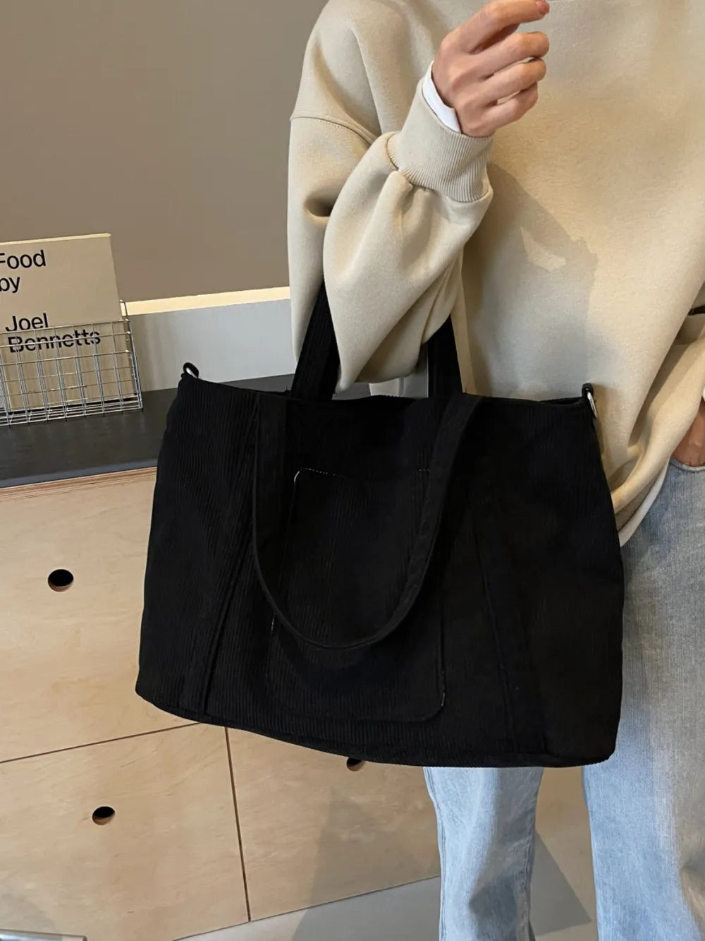 Corduroy Solid Large Tote Bag - Tote Bag by Trendsi | Available at Handbags Specialist Headquarter