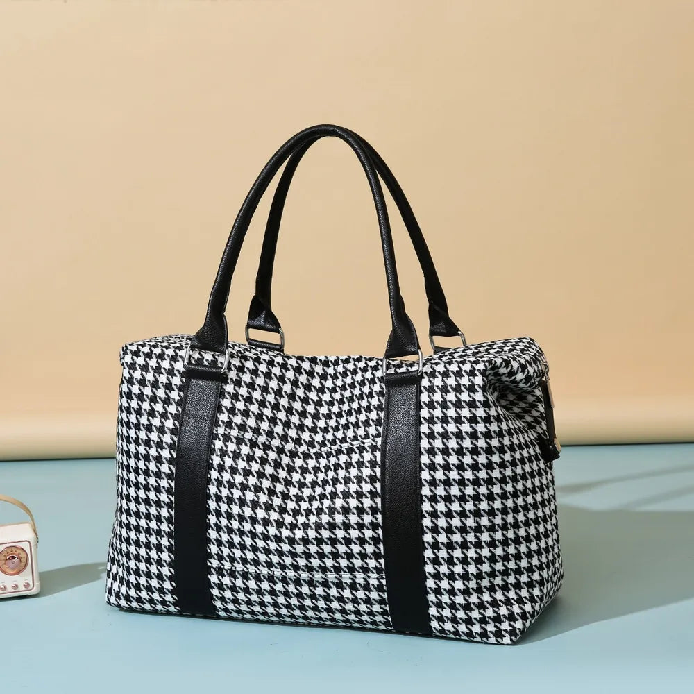 Houndstooth Canvas Travel Bag - travel-bag by Trendsi | Available at Handbags Specialist Headquarter