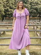 Plus Size Tie Neck Short Sleeve Dress - Dresses by Trendsi | Available at Handbags Specialist Headquarter