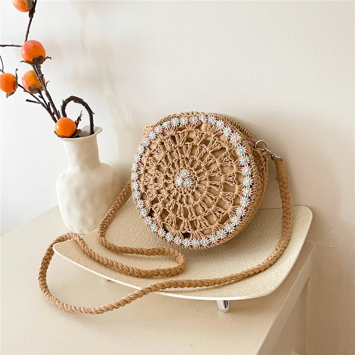 Handmade Round Crochet Straw Handbag - handbags by Trendsi | Available at Handbags Specialist Headquarter