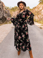 Plus Size Floral Flare Sleeve Dress - Dresses by Trendsi | Available at Handbags Specialist Headquarter