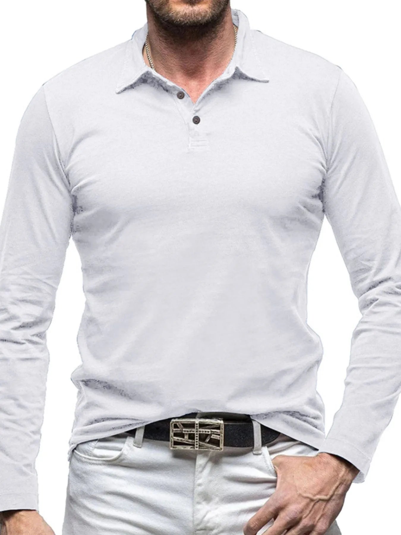 Men's Collared Neck Long Sleeve Polo - Men's Polo shirt by Trendsi | Available at Handbags Specialist Headquarter