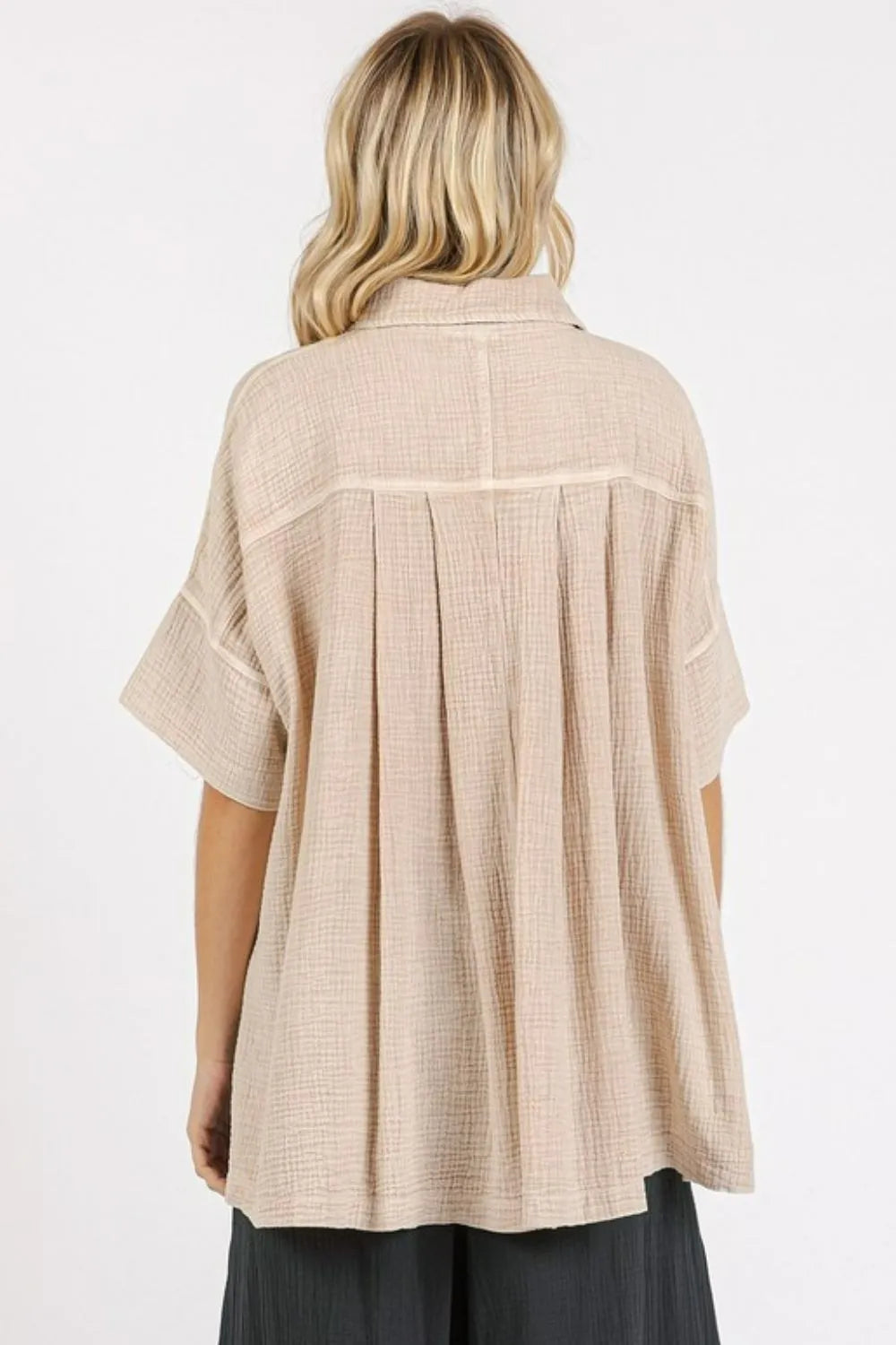 Mittoshop Mineral Wash Gauze Oversized Short Sleeve Shirt - Women / Jeans & Denim by Trendsi | Available at Handbags Specialist Headquarter