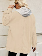 Oversized Button Up Denim Jacket with Hood - Tops by Trendsi | Available at Handbags Specialist Headquarter