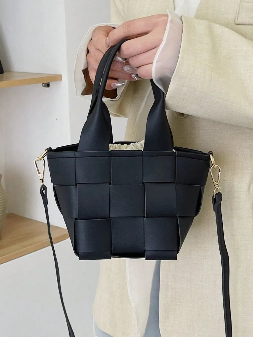 PU Leather Braided Bucket Bag - Tote Bag by Trendsi | Available at Handbags Specialist Headquarter