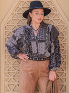 Plus Size Ruffled Printed Notched Long Sleeve Blouse - Plus Size Shirts by Trendsi | Available at Handbags Specialist Headquarter