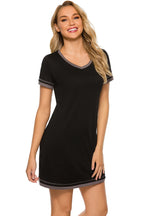 Contrast Trim Short Sleeve Lounge Dress - Sleepwear by Trendsi | Available at Handbags Specialist Headquarter