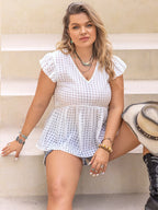 Plus Size V-Neck Cap Sleeve Blouse - Plus Size Shirts by Trendsi | Available at Handbags Specialist Headquarter