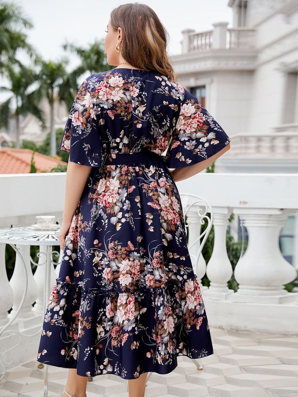 Honey Plus Size Floral Surplice Neck Midi Dress - Dresses by Trendsi | Available at Handbags Specialist Headquarter