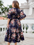 Honey Plus Size Floral Surplice Neck Midi Dress - Dresses by Trendsi | Available at Handbags Specialist Headquarter